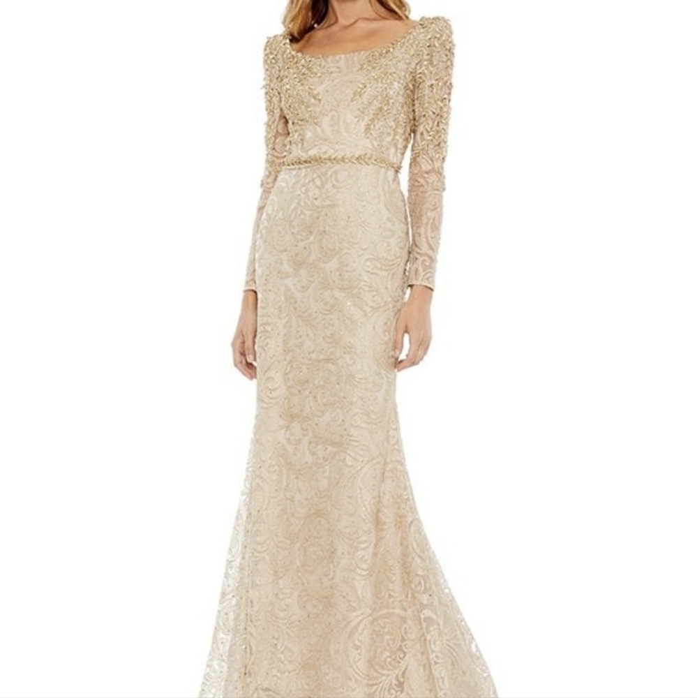 Mac Duggal Gold Long Sleeve Gown